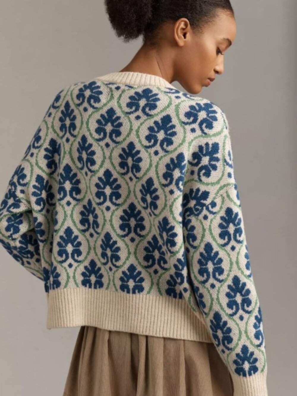 Maeve Anthropologie Pop Floral Cardigan Blue Ivory Knit Sweater XXSP - Picture 2 of 9